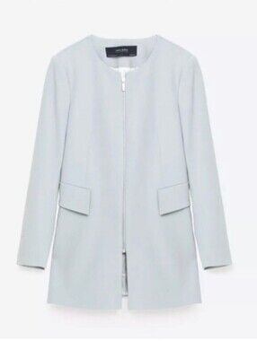 Dex Blue Collarless Zip-Front Blazer Coat M